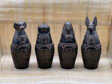 RARE ANTIQUE ANCIENT EGYPTIAN Statue 4 Canopic Jars Box God Isis Anubis 1591 Bc picture
