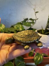 Vintage Brass Turtle Hinged Lid Trinket Dish Personal Ashtray picture
