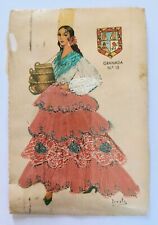 Granada Beautiful Spanish Woman Pink Silk Embroidered Dress Vintage Postcard L1 picture