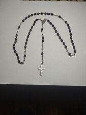 Antique Rosary Silver Color Cross with Black Beads picture