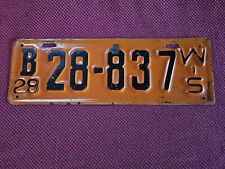1928 28 WISCONSIN WI LICENSE PLATE TAG ORANGE #28-837. picture