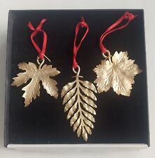 Vtg Christmas Ornaments  24 kt. Gold Plated Leaves LS Collection in Box Set of 3 picture