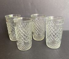 4 Vintage Cut Diamond Quilted Pattern Clear Jelly Jar Juice Glass Tumblers 4 Oz picture