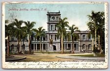 Honolulu Hawaii~Judiciary Bldg & Statue Exterior View~PM 1908~Vintage Postcard picture
