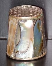 Vintage Abalone Thimble Mother Of Pearl Sewing Silver Tone For Needle Thread picture