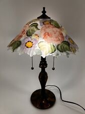 Dale Tiffany Style Reverse Handpainted Silvea Table Lamp 20” Glass Lamp & Brass picture