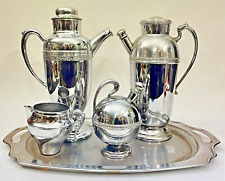 Rare 5 Piece Mid Century Modern Art Deco Chrome Coffee Tea Service & Undertray picture