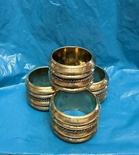 Set of 4 Matching Brass Color Metal Napkin Rings Round Twist Braid Detail Ribbed picture