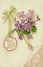 c1907 Birthday Postcard, flowers, embossed, antique, sweet, Carthage IL picture