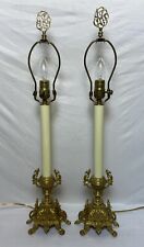 Vintage Pair Italian Brevettato Brass Candle Lamps SIGNED Electrified Candelabra picture