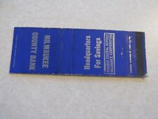Y50 Vintage Matchbook Cover Milwaukee County Bank WI Wisconsin picture