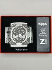 Tree Of Life Deep Carved Antique Silver Armor Zippo Lighter NEW 29670 picture