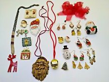 Vintage Collection of Christmas Holiday Fashion Pins Brooches Earrings Necklaces picture