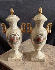 Antique English Hand Painted Urns. Cream color. Perfect Condition picture