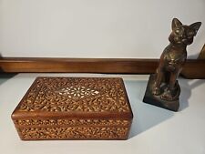 Vintage India Carved Wood Trinket Box or Jewelry Box 1970s With Inlaid Wood picture