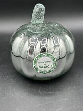 4” NEW Silver Mercury Glass Pumpkin with clear Glass Stem picture