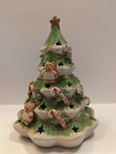 VTG Teddy Bear Candy Cane Santa Ceramic Christmas Tree 8.5