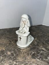 Antique Porcelain White Gilded Praying Nun Girl Dresser Top Figurine picture
