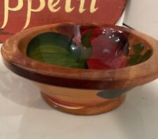 Vintage Wooden Mexican Folk Art Hand Painted Small Bowl 6.5” picture