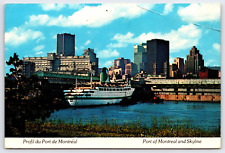 Quebec Canada, Port Of Montreal And Skyline, Boats, Antique, Vintage Postcard picture