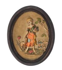 Great Vintage Plaster Raised Relief Relief Painting Picture: Village Girl picture