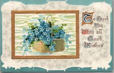 c1910s HAPPY BIRTHDAY Postcard Forget-Me-Not Flowers in Basket / B.B. London picture
