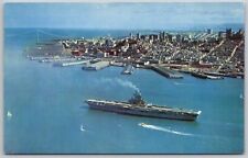Vintage Postcard - San Francisco Bay - Deep Water Port - Aircraft Carrier - Navy picture