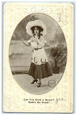 c1910's Woman Big Hat Can You Keep A Secret Embossed Toledo Ohio OH Postcard picture