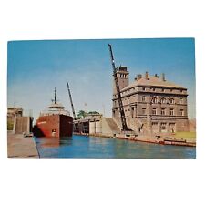 Postcard Freighter In The Mac Arthur Lock Downbound Sault Ste Marie MI Chrome picture