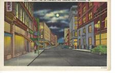 Postcard Campbell Ave. Looking East Roanoke, Va. Night-Time Cars Street Signs EC picture