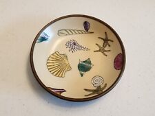 Vintage ACF Hong Kong Hand Painted Porcelain Sea Shell Plate Brass Rim 6