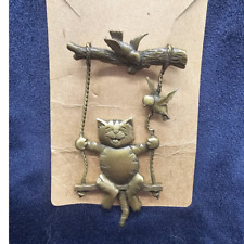 Vintage JJ Jonette cat on swing Pin brooch picture