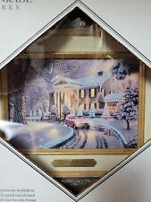 New In Box RARE THOMAS KINKADE GRACELAND CHRISTMAS BRUSHWORK Gold Frame with COA picture