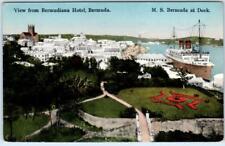 HAMILTON, BERMUDA   View from BERMUDIANA HOTEL  M.S. Bermuda at Dock  Postcard picture