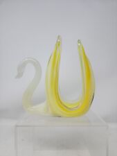 Vintage MCM Swung Art Blown Glass Swan Napkin Holder Letter Holder Yellow/White picture