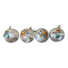 4 Vintage silk Christmas ball Ornaments 1970'S TINY TIM & CAROLERS picture