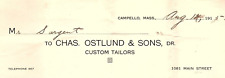 1915 CAMPELLO MASS CHAS. OSTLUND & SONS DR CUSTOM TAILORS BILLHEAD INVOICE Z1089 picture