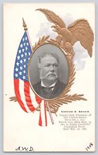 Postcard United States President Chester A. Arthur Patriotic Eagle Flag Antique picture