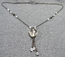 Vintage clear glass beads pewter color metal collar necklace with dangle picture