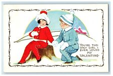 c1905 Valentine Christmas Girl And Boy Bended Knee Winter Snow Antique Postcard picture
