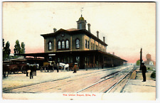Postcard Union Depot Train Station Erie, PA Horse and Buggies picture