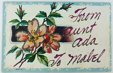 Vintage Postcard with Custom Glitter Greeting Flowers From Aunt Ada to Mabel picture