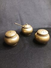 Antique Brass Spice Container- Set Of 3 W/ spoon - Purchased In India WWI era picture