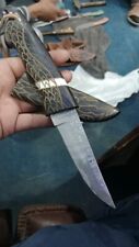HSK rare Damascus Handmade Scandi Knife With Wooden Carving Cover Double Blade picture