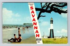 Savannah Beach GA-Georgia, Scenic Banner Greetings, Vintage Postcard picture