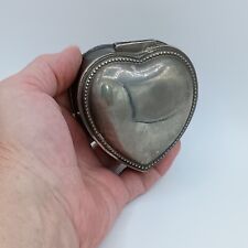 Heart Shaped Silver Patina Pewter Trinket Jewelry Box Hinged Red Velvet Lining picture