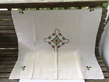 Vintage Hand Embroidered Square Tablecloth**White**Flowers**35