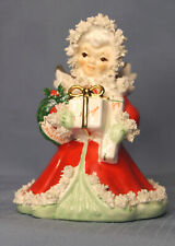 Vintage Napco Christmas Angel Spaghetti Trim Holding Gifts & Wreath S116A picture