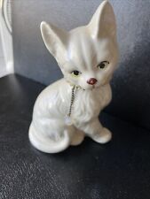 Vintage Enesco Siamese Cat Figurine Iridescent White Kitten  Rhinestone Collar picture