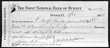 Durant, OK 1905 Indian Territory Durant National Bank Draft Check - Scarce picture